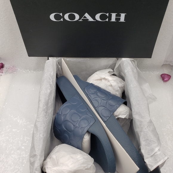 Coach Men's Slide Signature Leather Dark Demin Blue slip on Casual Sport - Picture 8 of 9